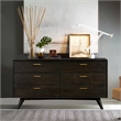 Allora 6-Drawer Modern Wood Dresser with Antique Brass Accents in Brown