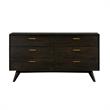 Allora 6-Drawer Modern Wood Dresser with Antique Brass Accents in Brown