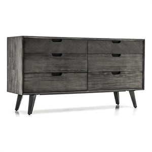 Allora 6-Drawer Mid-Century Wood Dresser with Tapered Legs in Gray