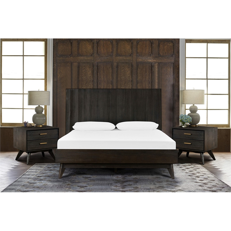 Allora 3-Piece Modern Wood King Bedroom Set in Brushed Brown/Gray/Antique Brass