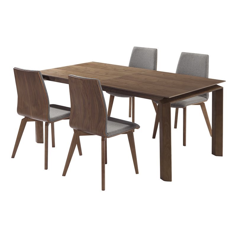 Allora 5-Piece Modern Wood Dining Set w/ Veneer Top in Walnut