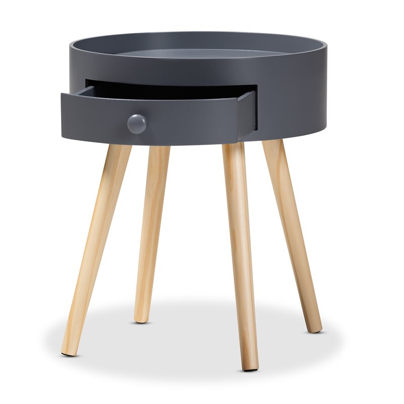 Allora Modern 1-Drawer Wood End Table in Gray
