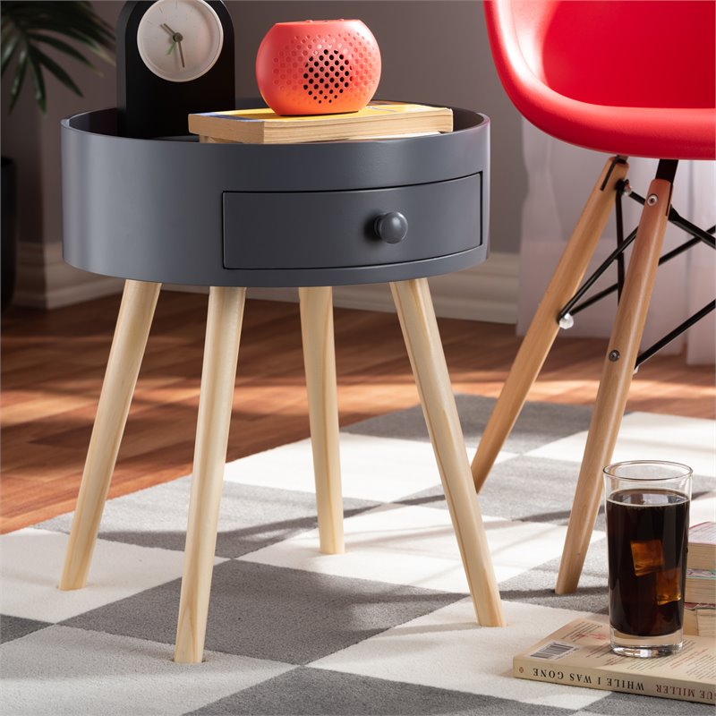 Allora Modern 1-Drawer Wood End Table in Gray