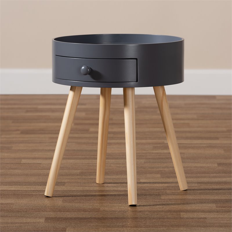 Allora Modern 1-Drawer Wood End Table in Gray