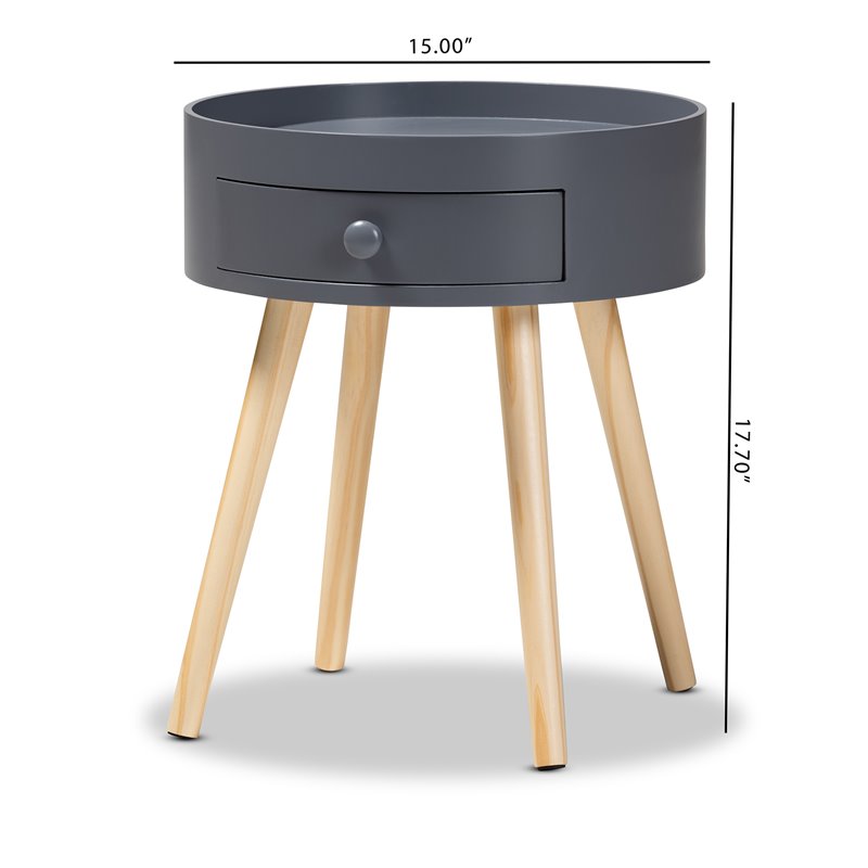 Allora Modern 1-Drawer Wood End Table in Gray