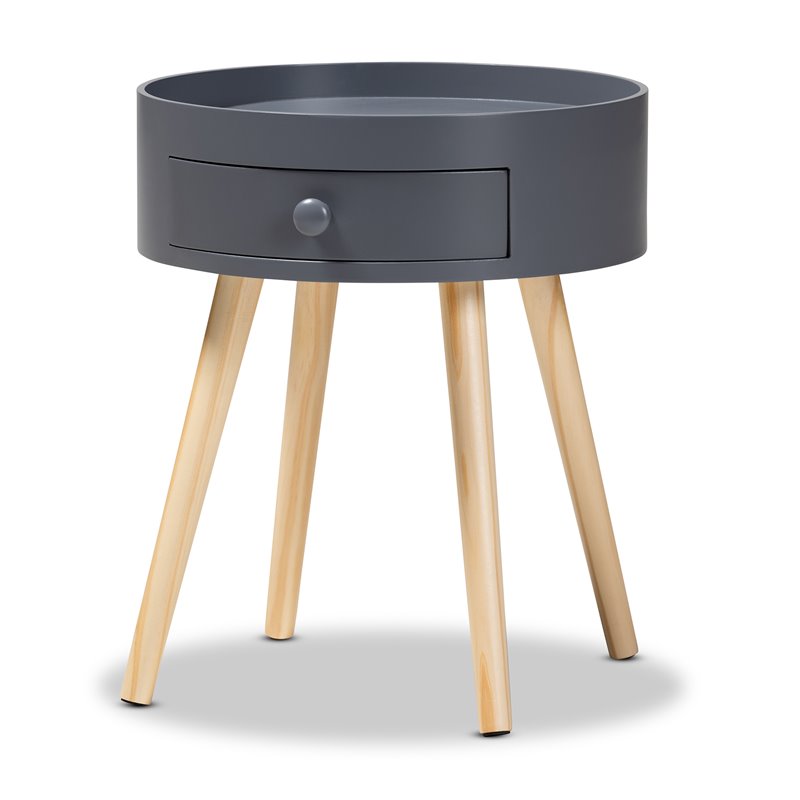 Allora Modern 1-Drawer Wood End Table in Gray