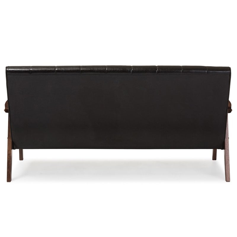 Allora Faux Leather Sofa in Dark Brown and Walnut
