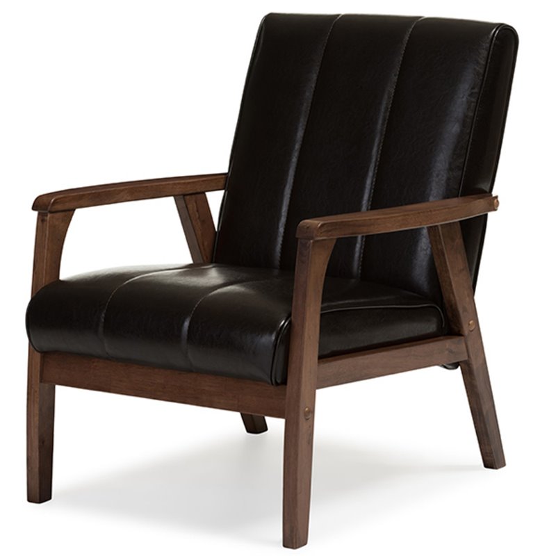 Allora 3 Piece Faux Leather Sofa Set in Brown and Walnut