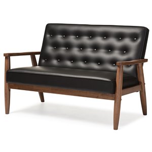 Allora Faux Leather Tufted Loveseat in Black