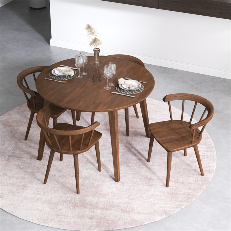 Allora Mid-Century Dining Set Solid Wood Table and Chairs in Brown