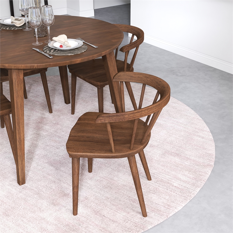 Allora Mid-Century Dining Set Solid Wood Table and Chairs in Brown