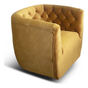 Allora Mid-Century Velvet Upholstered Tufted Back Swivel Chair in Gold Yellow