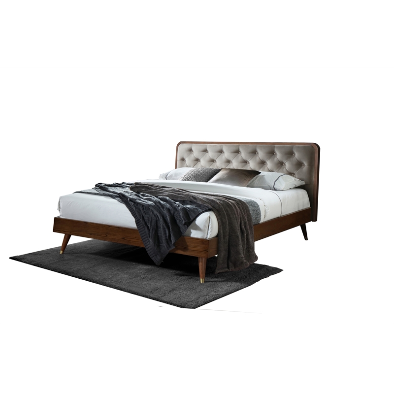 Allora Mid-Century Polyester Fabric Queen Platform Bed in Gray