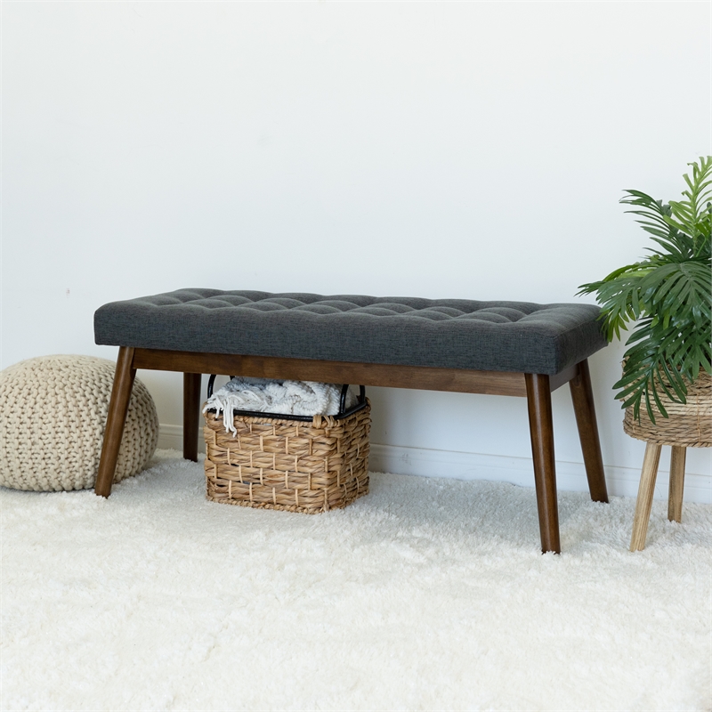 Allora Button-Tufted Fabric Upholstered Bench in Seaside Gray