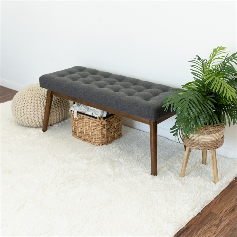 Allora Button-Tufted Fabric Upholstered Bench in Seaside Gray