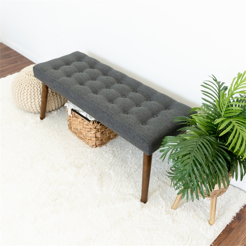 Allora Button-Tufted Fabric Upholstered Bench in Seaside Gray