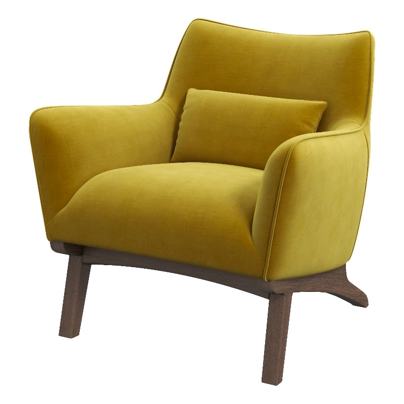 Allora Mid-Century Velvet Upholstered Tight Back Armchair in Yellow