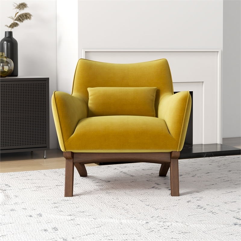 Allora Mid-Century Velvet Upholstered Tight Back Armchair in Yellow