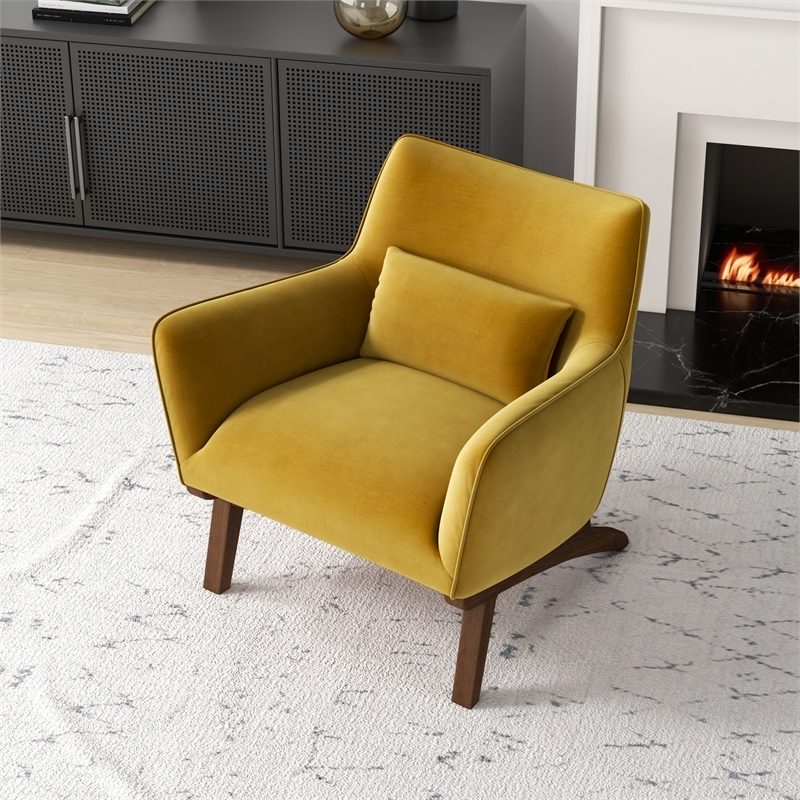 Allora Mid-Century Velvet Upholstered Tight Back Armchair in Yellow