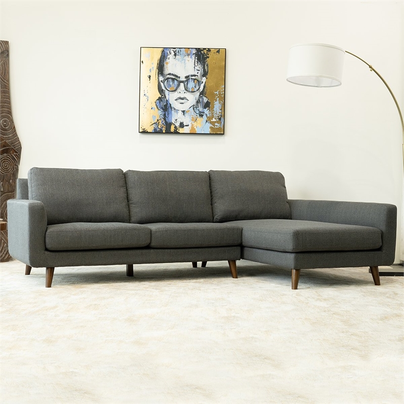 Allora Mid Century Modern Sectional Right Chaise Sofa in Dark Gray