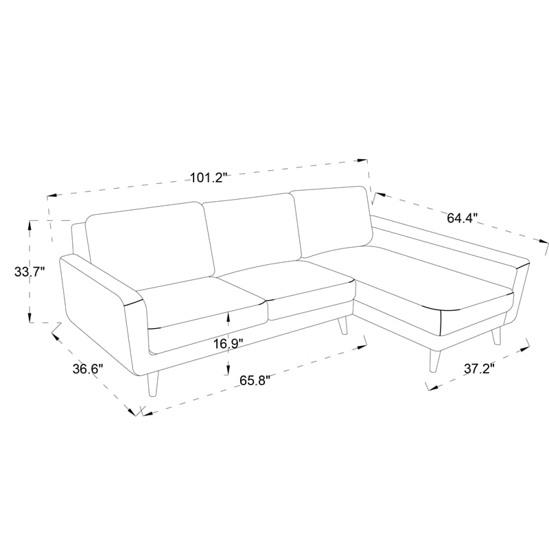 Allora Mid Century Modern Sectional Right Chaise Sofa in Dark Gray