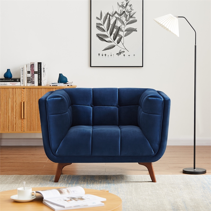Allora Mid-Century Modern Velvet Upholstered Armchair in Blue