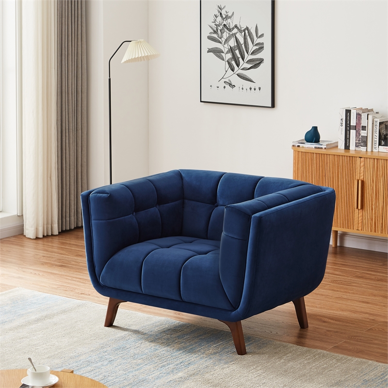 Allora Mid-Century Modern Velvet Upholstered Armchair in Blue