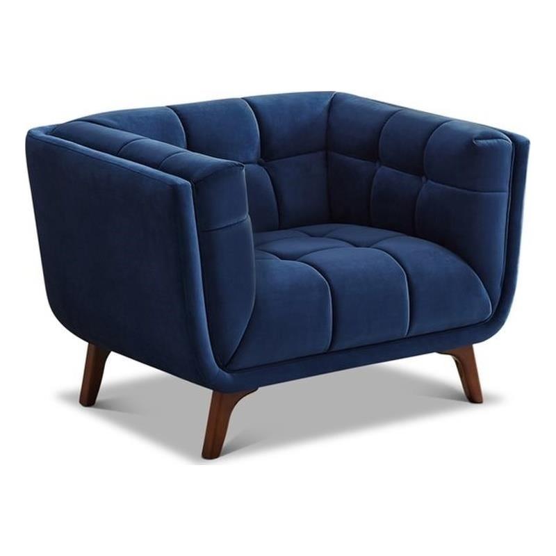 Allora Mid-Century Modern Velvet Upholstered Armchair in Blue