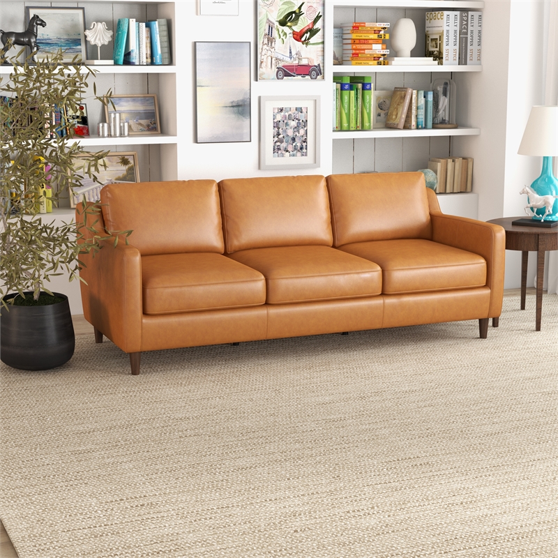 Allora Genuine Italian Leather Upholstered Sofa in Cognac/Tan