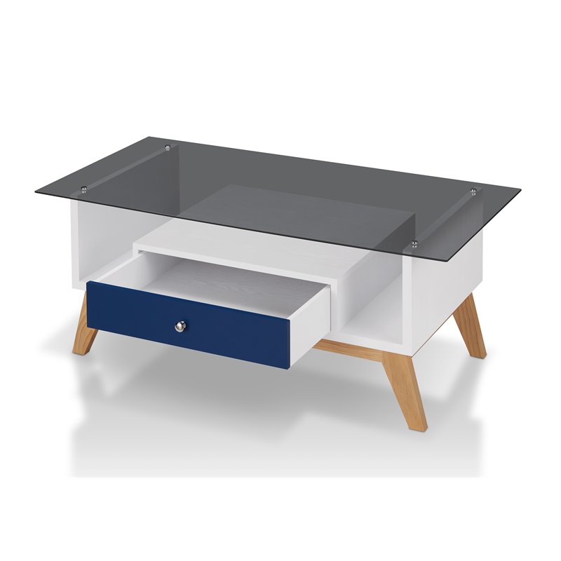 Allora Mid-Century Glass Coffee Table in Navy