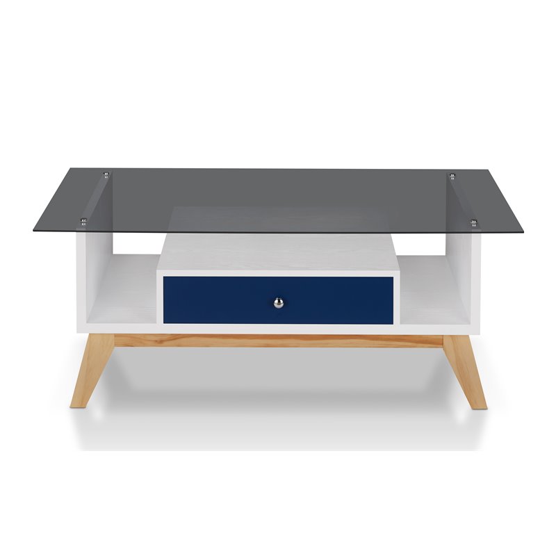Allora Mid-Century Glass Coffee Table in Navy