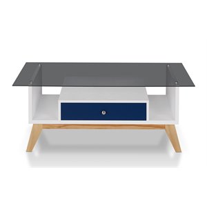 Allora Mid-Century Glass Coffee Table in Navy