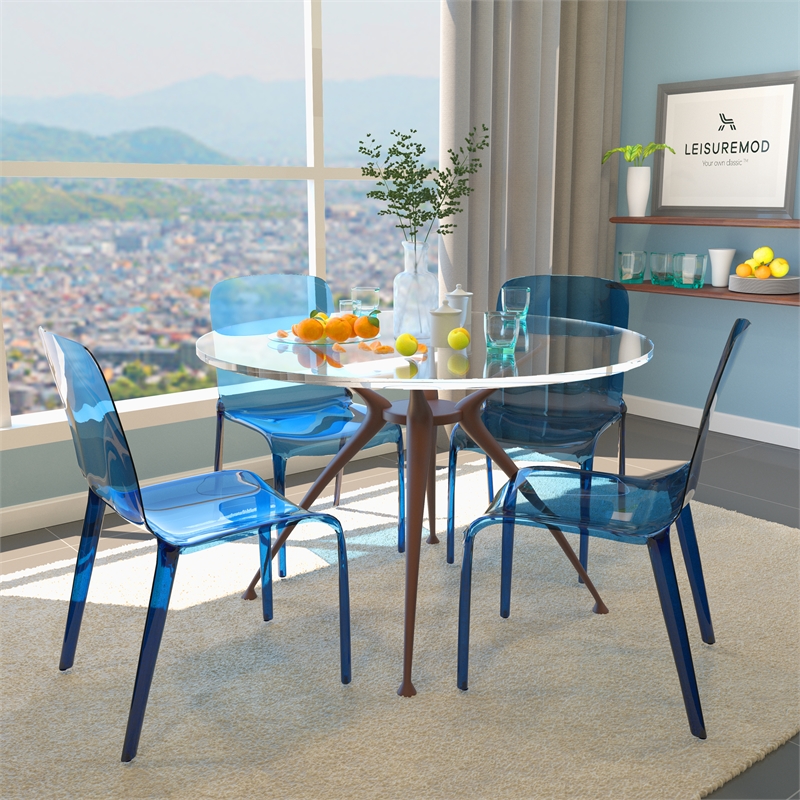 Allora Mid-Century Modern Dining Side Chair in Blue (Set of 4)
