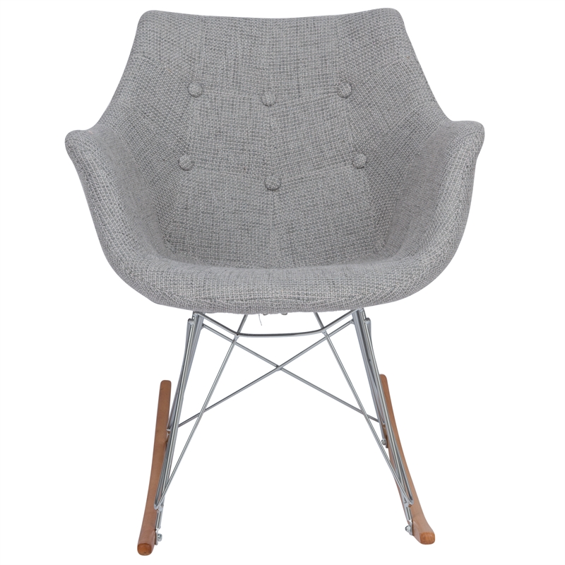 Allora Mid-Century Twill Fabric Eiffel Base Rocking Chair in Gray