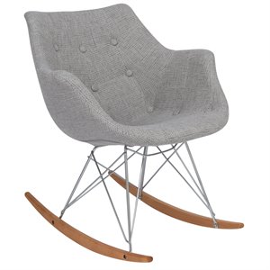 Allora Mid-Century Twill Fabric Eiffel Base Rocking Chair in Gray