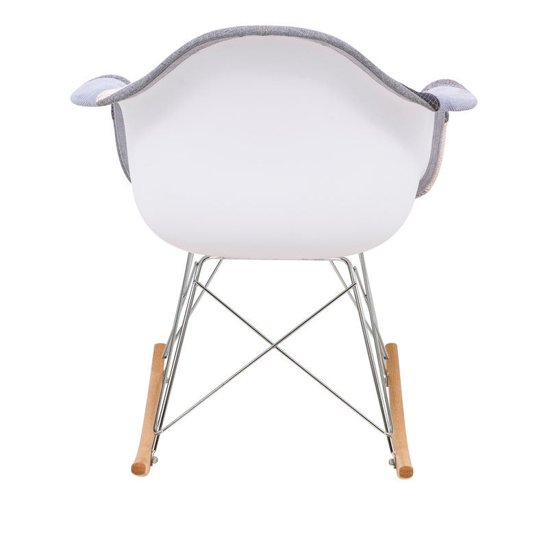 Allora Mid-Century Patchwork Twill Eiffel Base Rocking Chair in Gray and Beige