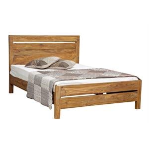 Allora Mid-Century Modern Sheesham Wood Queen Bed in Brown