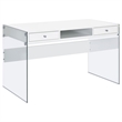 Allora Contemporary 2-Drawer Wood/Glass Writing Desk in Glossy White