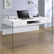 Allora Contemporary 2-Drawer Wood/Glass Writing Desk in Glossy White