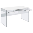 Allora Contemporary 2-Drawer Wood/Glass Writing Desk in Glossy White