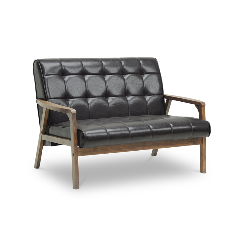 Allora Mid-Century 3-Piece Bonded Leather Sofa Set in Brown