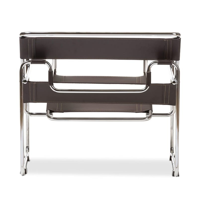 Allora Mid-Century Leather/Steel Metal Accent Chair in Brown