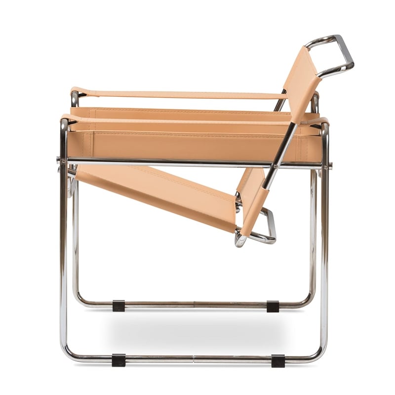 Allora Bonded Leather and Steel Frame Accent Chair in Tan