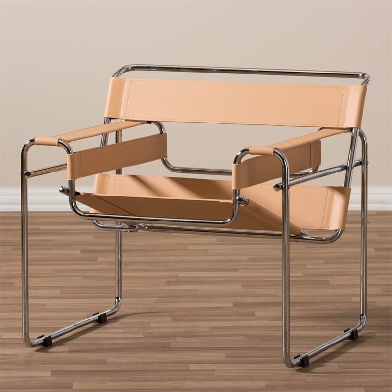Allora Bonded Leather and Steel Frame Accent Chair in Tan