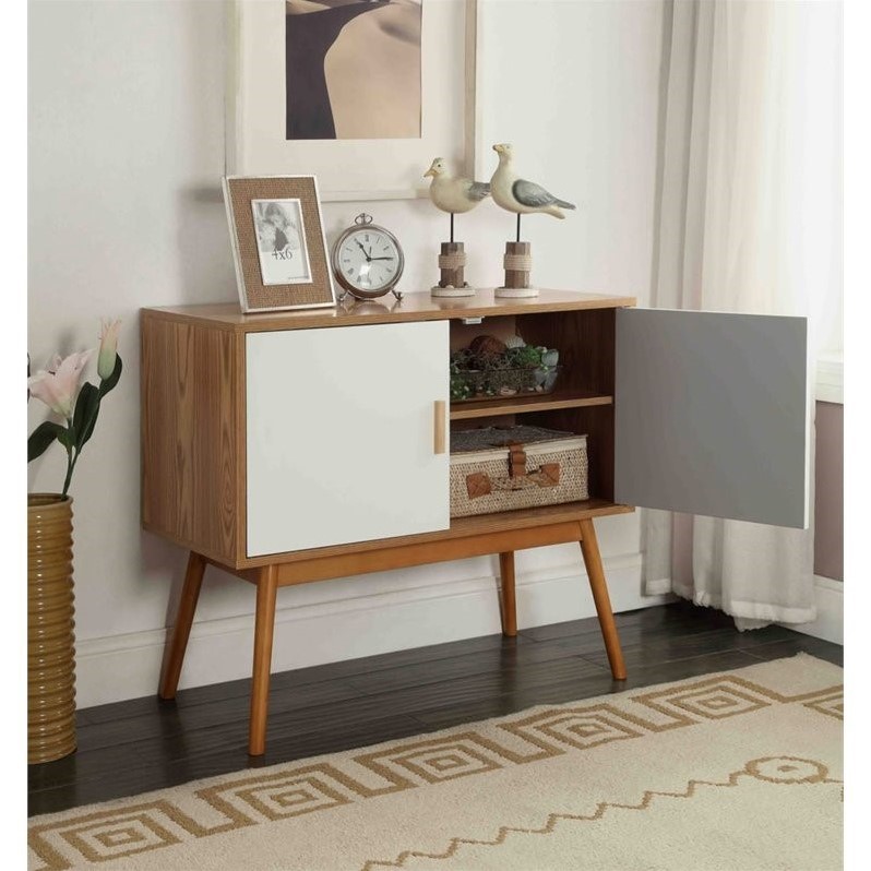 Allora 2-Large Cabinets with Shelf Storage Console in White and Natural