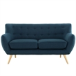 Allora Mid Century Modern Fabric Loveseat in Azure
