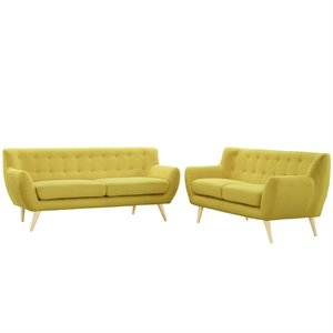 Allora 2-Piece Fabric and Rubberwood Living Room Set in Sunny Yellow