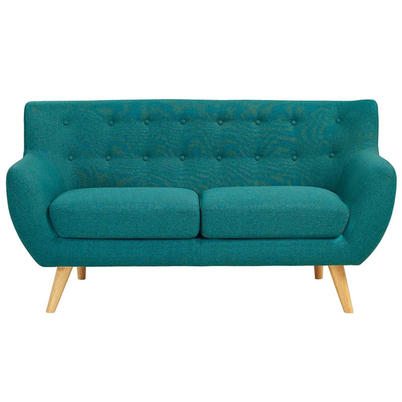 Allora Modern Polyester Fabric Upholstered Loveseat in Teal Blue/Natural