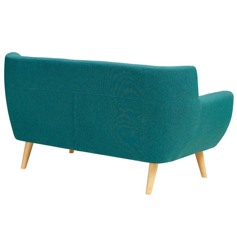 Allora Modern Polyester Fabric Upholstered Loveseat in Teal Blue/Natural