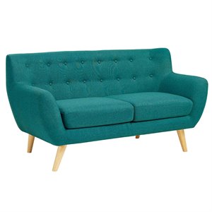 Allora Modern Polyester Fabric Upholstered Loveseat in Teal Blue/Natural